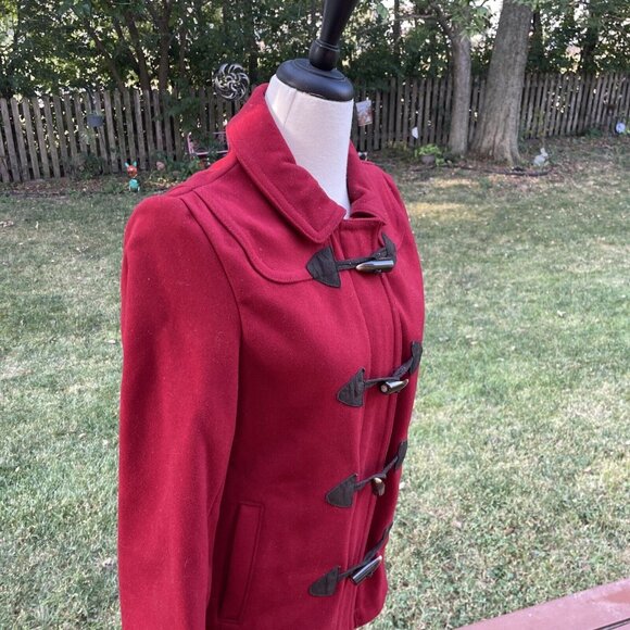 Womens Gap Red Toggle Coat Medium Wool Blend Fully Lined Classic Style Warm Oute - Picture 9 of 13